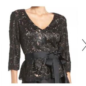 Eliza J Black Sequined Peplum Top Size:8 NWOT